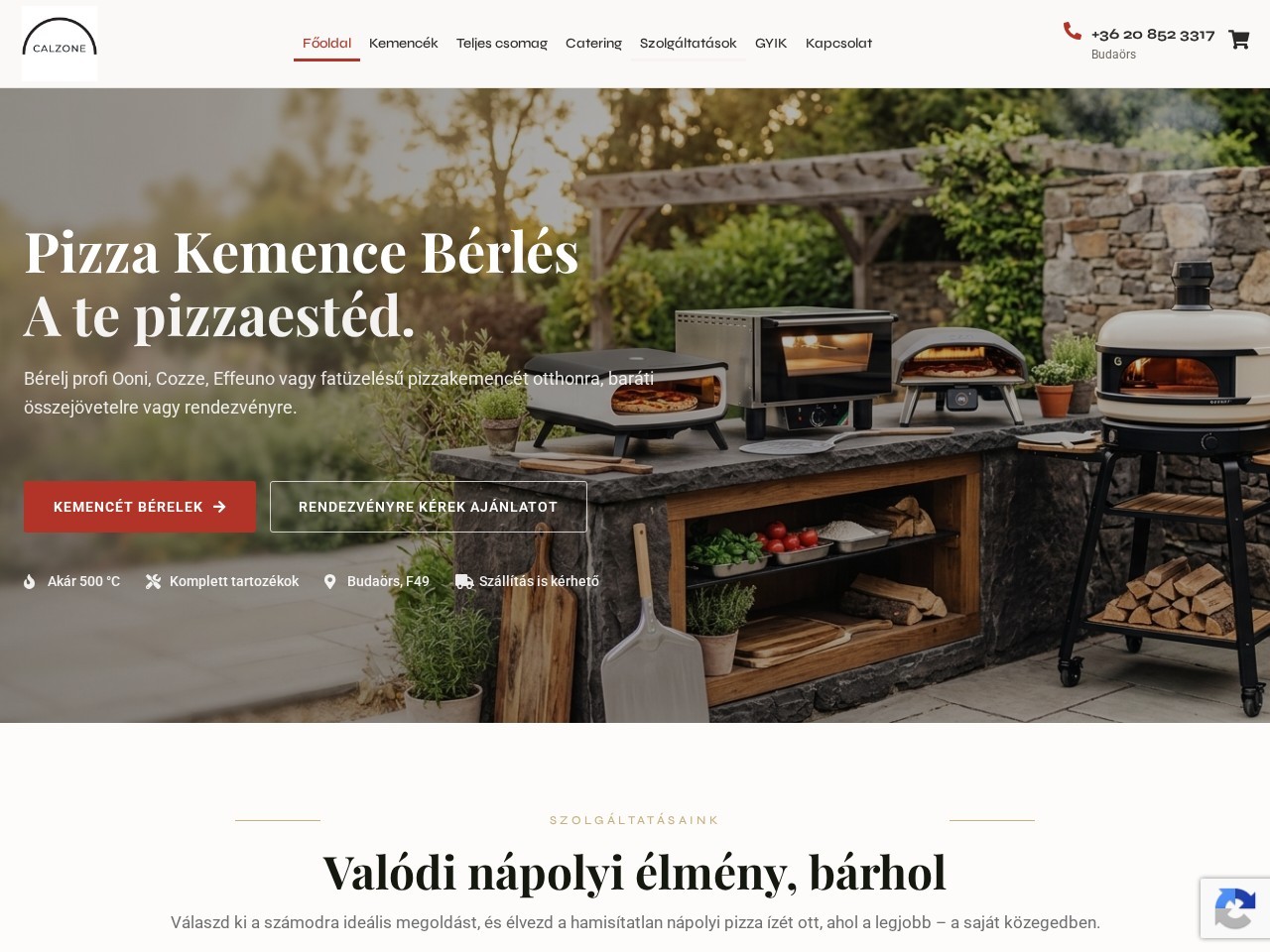 A calzone.hu weboldal nyitóoldala – XLGuru által készített bérlési oldal webáruházzal